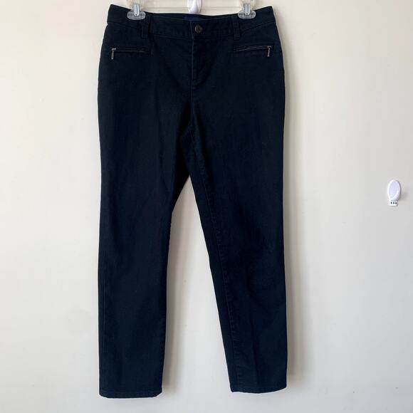 Talbots Outlet Signature Jeans Size 8 Petite Black Denim Moto Zipper Mid Rise - Picture 1 of 6